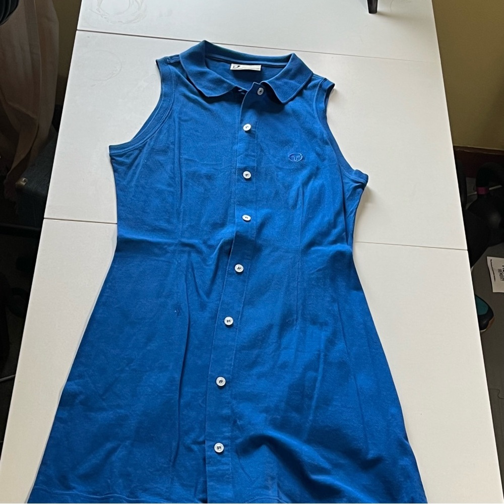 Sergio Tachinni Blue Sleeveless Button-Up Dress